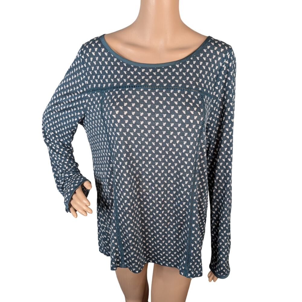 Boden Claudia Teal Floral Tencel Ladder Stitch Cottage Long Sleeve Top Size 12